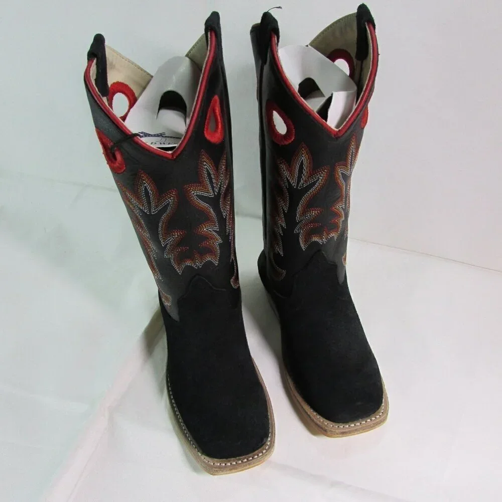 Old West Square Toe Suede Western Boots Black 8203